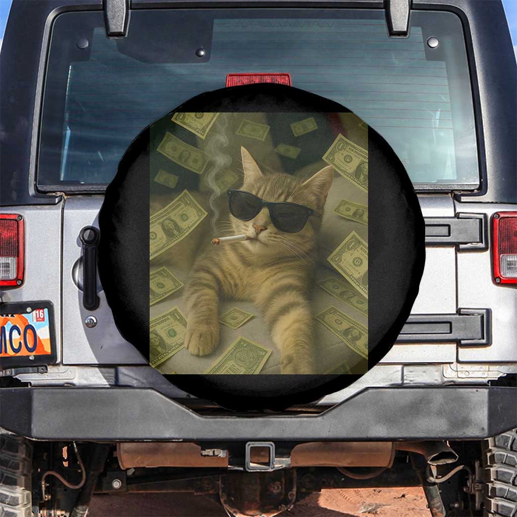 Funny Smoking Cat Selfie Meme Spare Tire Cover Gen Z Joke TS14 No hole Black Print Your Wear