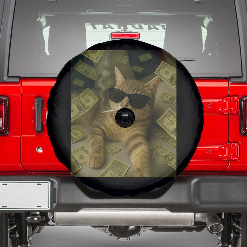 Funny Smoking Cat Selfie Meme Spare Tire Cover Gen Z Joke TS14 Black Print Your Wear