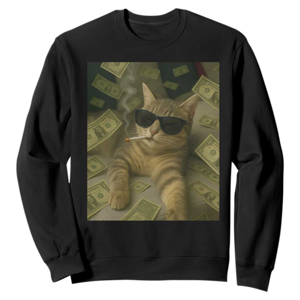 Funny Smoking Cat Selfie Meme Sweatshirt Gen Z Joke TS14 Black Print Your Wear