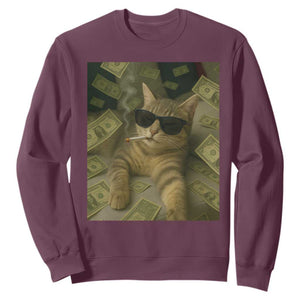 Funny Smoking Cat Selfie Meme Sweatshirt Gen Z Joke TS14 Maroon Print Your Wear