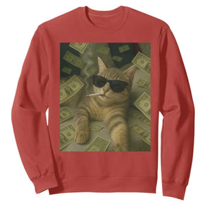 Funny Smoking Cat Selfie Meme Sweatshirt Gen Z Joke TS14 Red Print Your Wear