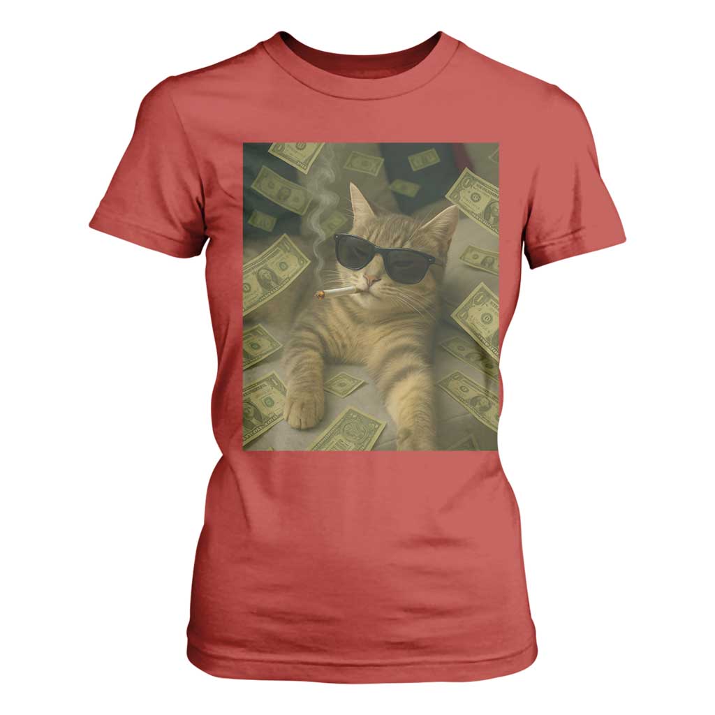 Funny Smoking Cat Selfie Meme T Shirt For Women Gen Z Joke TS14 Red Print Your Wear