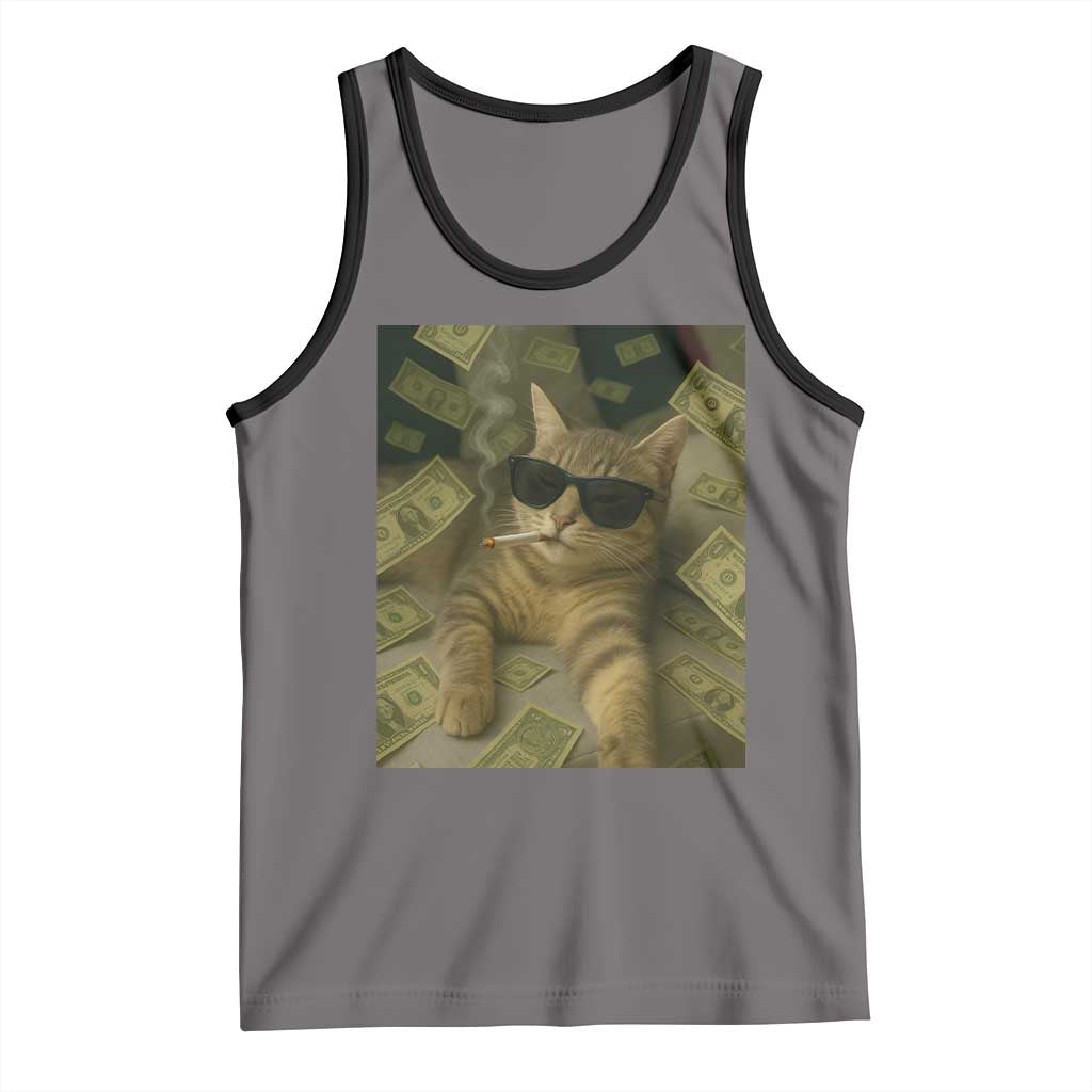 Funny Smoking Cat Selfie Meme Tank Top Gen Z Joke TS14 Deep Heather Black Print Your Wear