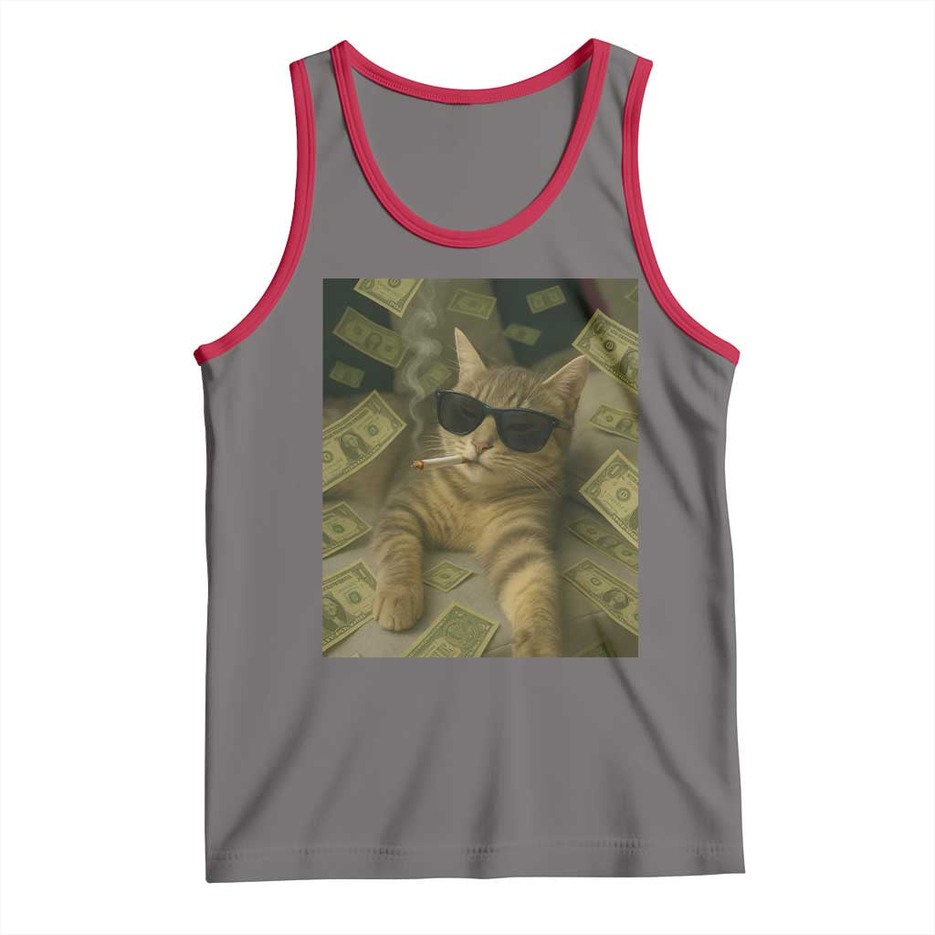 Funny Smoking Cat Selfie Meme Tank Top Gen Z Joke TS14 Deep Heather Red Print Your Wear