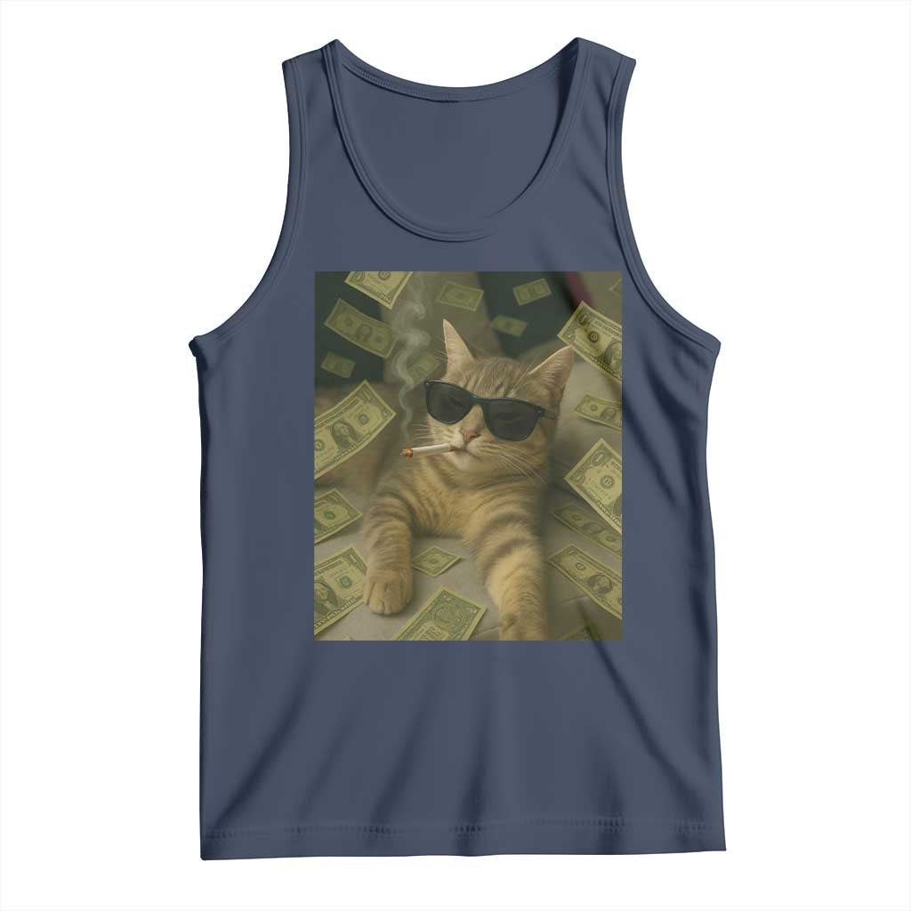 Funny Smoking Cat Selfie Meme Tank Top Gen Z Joke TS14 Navy Print Your Wear