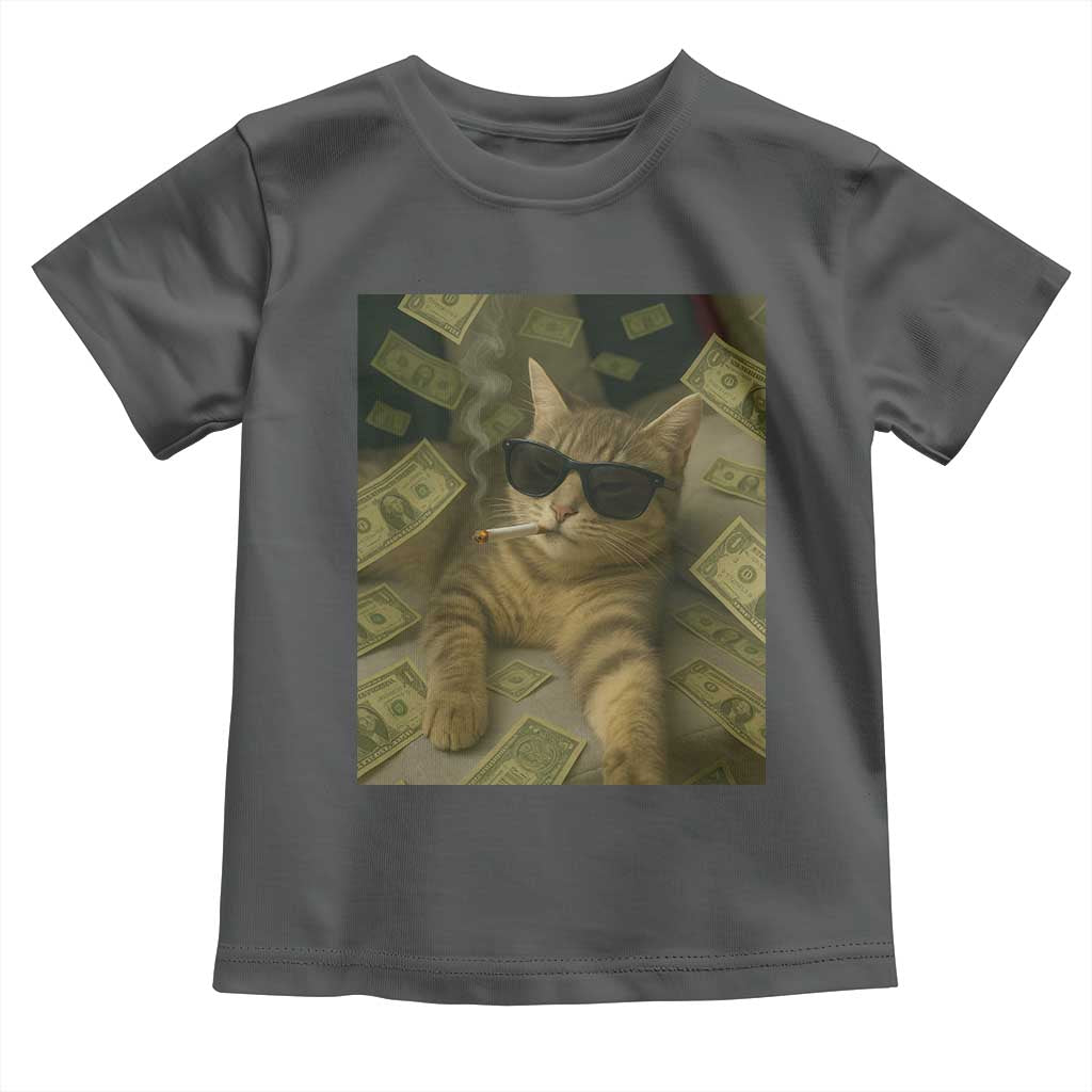 Funny Smoking Cat Selfie Meme Toddler T Shirt Gen Z Joke TS14 Dark Heather Print Your Wear