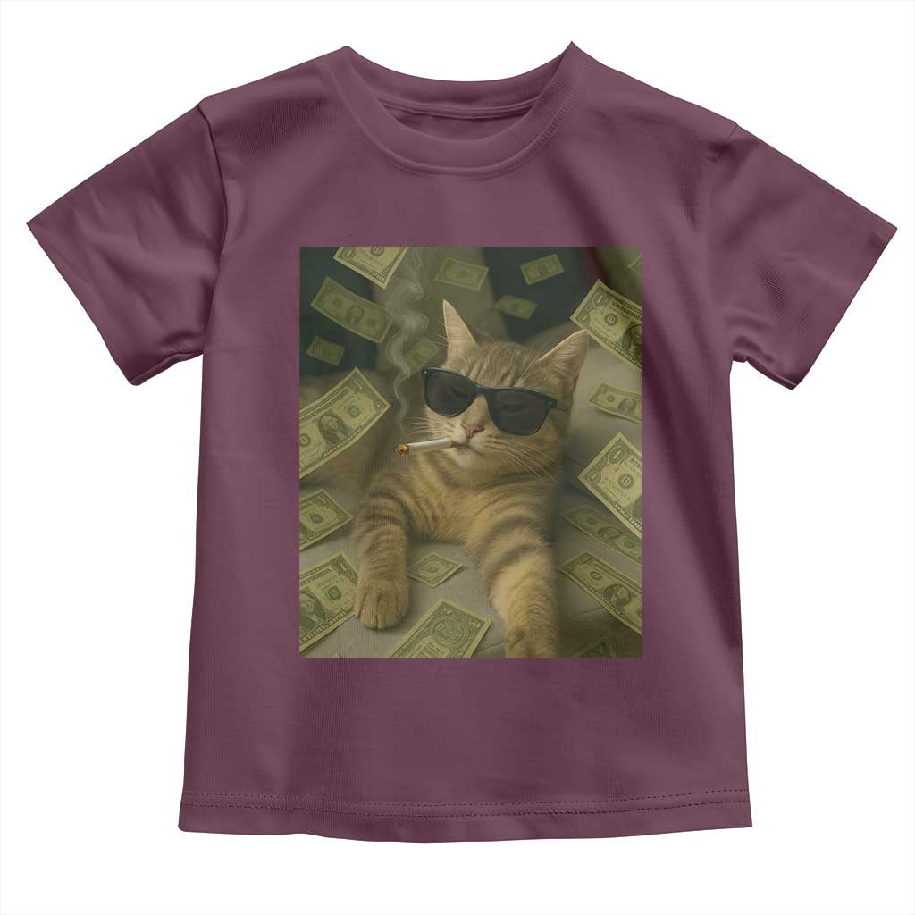Funny Smoking Cat Selfie Meme Toddler T Shirt Gen Z Joke TS14 Maroon Print Your Wear