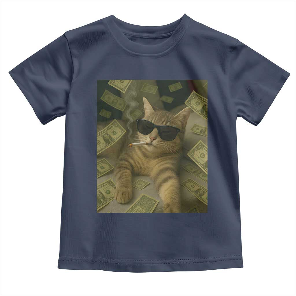 Funny Smoking Cat Selfie Meme Toddler T Shirt Gen Z Joke TS14 Navy Print Your Wear