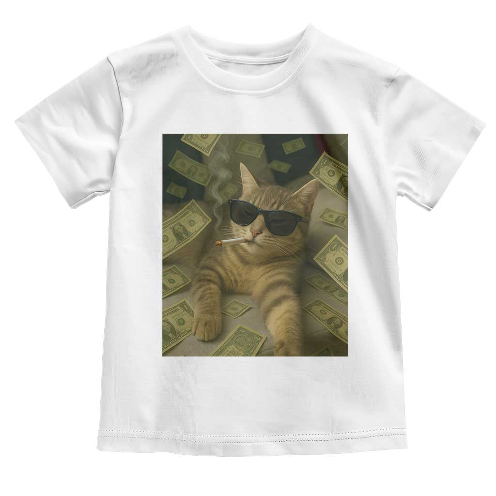 Funny Smoking Cat Selfie Meme Toddler T Shirt Gen Z Joke TS14 White Print Your Wear