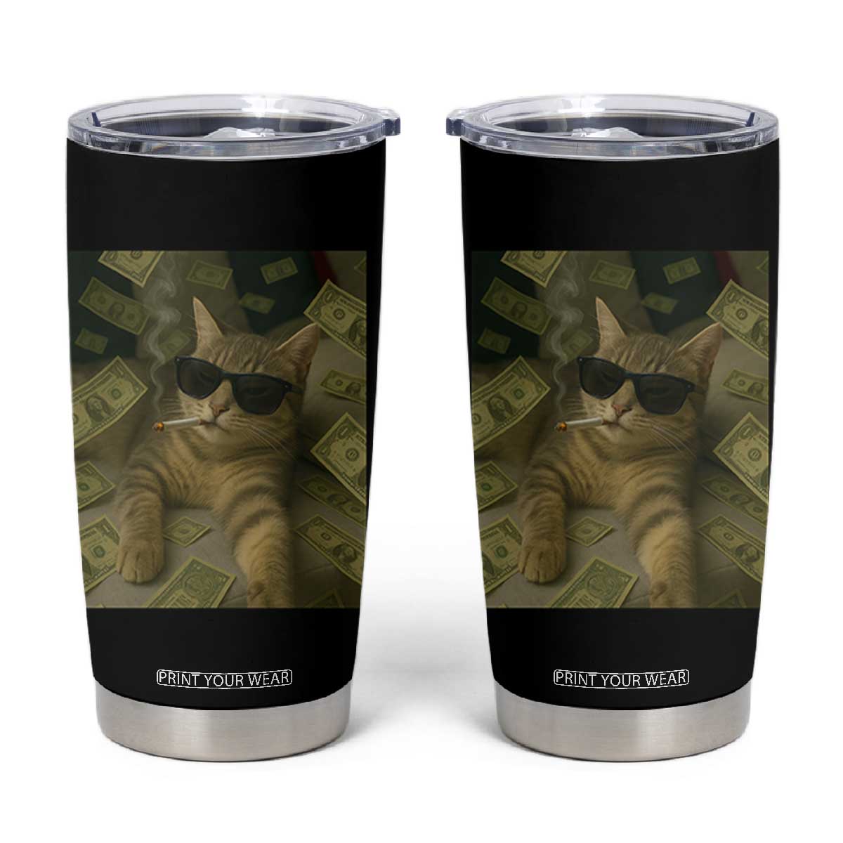 Funny Smoking Cat Selfie Meme Tumbler Cup Gen Z Joke TS14 Black Print Your Wear