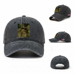 Funny Smoking Cat Selfie Meme Washed Cotton Baseball Cap Gen Z Joke TS14 Washed Cap Universal Fit Dark Gray Print Your Wear