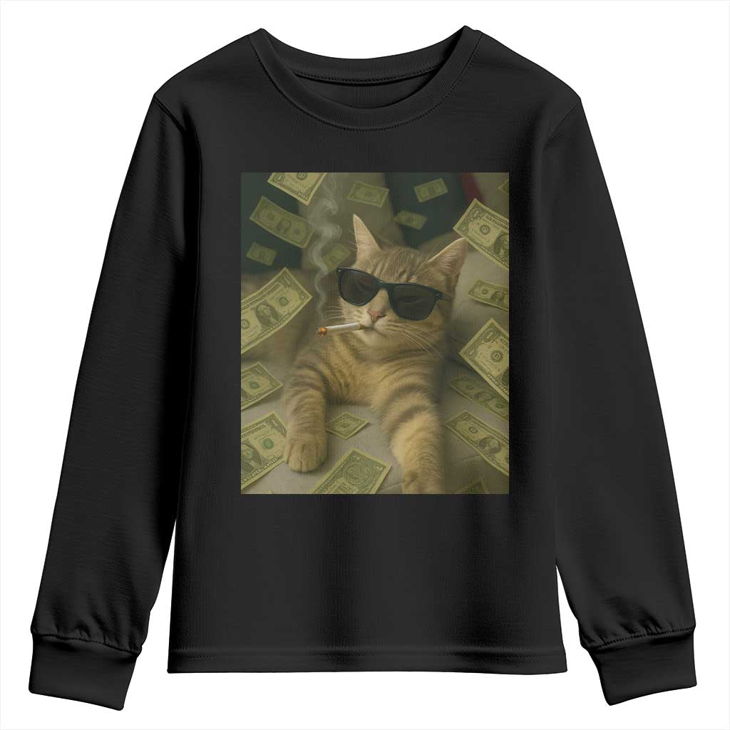 Funny Smoking Cat Selfie Meme Youth Sweatshirt Gen Z Joke TS14 Black Print Your Wear