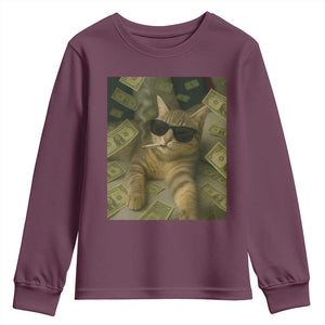 Funny Smoking Cat Selfie Meme Youth Sweatshirt Gen Z Joke TS14 Maroon Print Your Wear