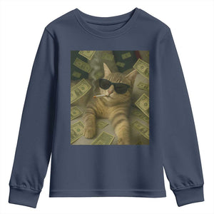 Funny Smoking Cat Selfie Meme Youth Sweatshirt Gen Z Joke TS14 Navy Print Your Wear