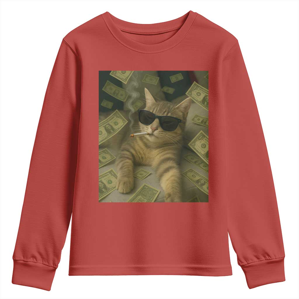 Funny Smoking Cat Selfie Meme Youth Sweatshirt Gen Z Joke TS14 Red Print Your Wear