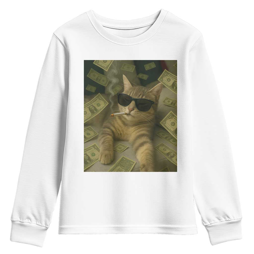 Funny Smoking Cat Selfie Meme Youth Sweatshirt Gen Z Joke TS14 White Print Your Wear