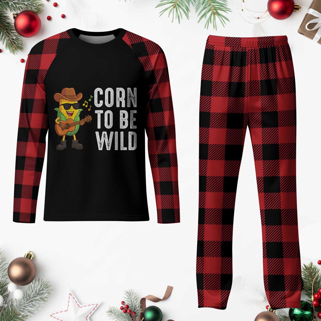 Corn To Be Wild Plaid Pajama Set Funny Cowboy Cornboy - Print Your Wear