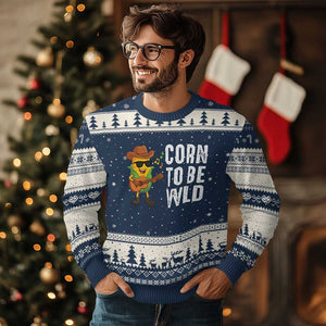 Corn To Be Wild Ugly Christmas Sweater Funny Cowboy Cornboy TS14 Navy Beige Print Your Wear