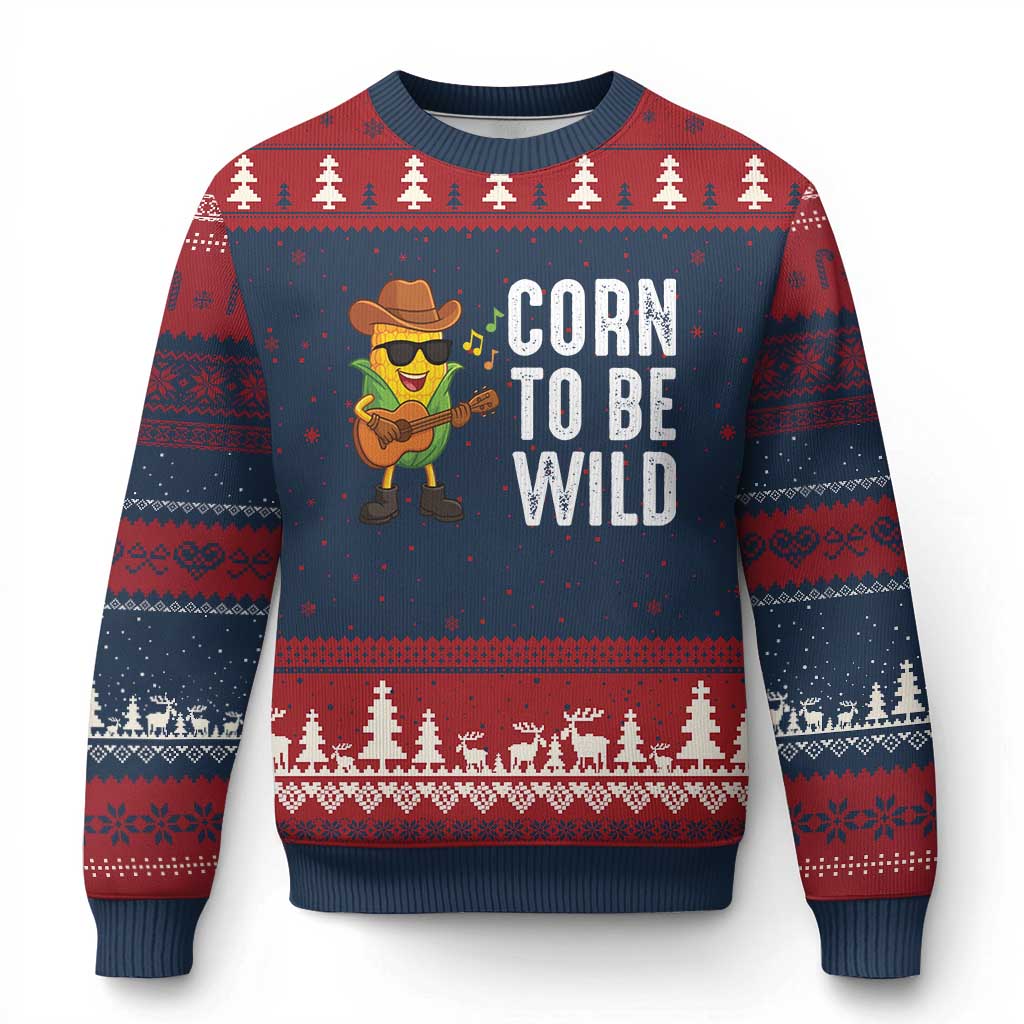Corn To Be Wild Ugly Christmas Sweater Funny Cowboy Cornboy TS14 Navy Red Print Your Wear