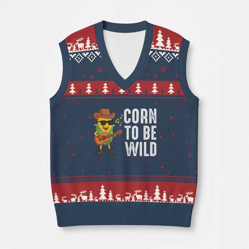 Corn To Be Wild V-Neck Knit Sweater Vest Funny Cowboy Cornboy TS14 Navy Red Print Your Wear