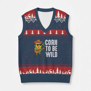 Corn To Be Wild V-Neck Knit Sweater Vest Funny Cowboy Cornboy TS14 Navy Red Print Your Wear