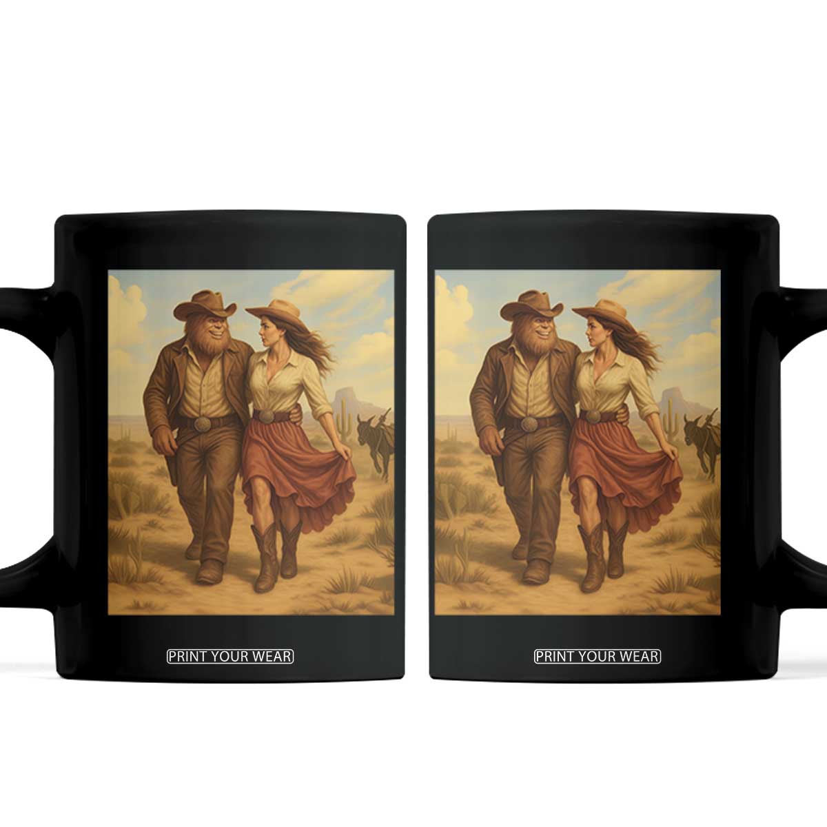 Cowboy Bigfoot Coffee Mug Funny Sasquatch Dancing Cowgirl Western Country TS14 Black Print Your Wear