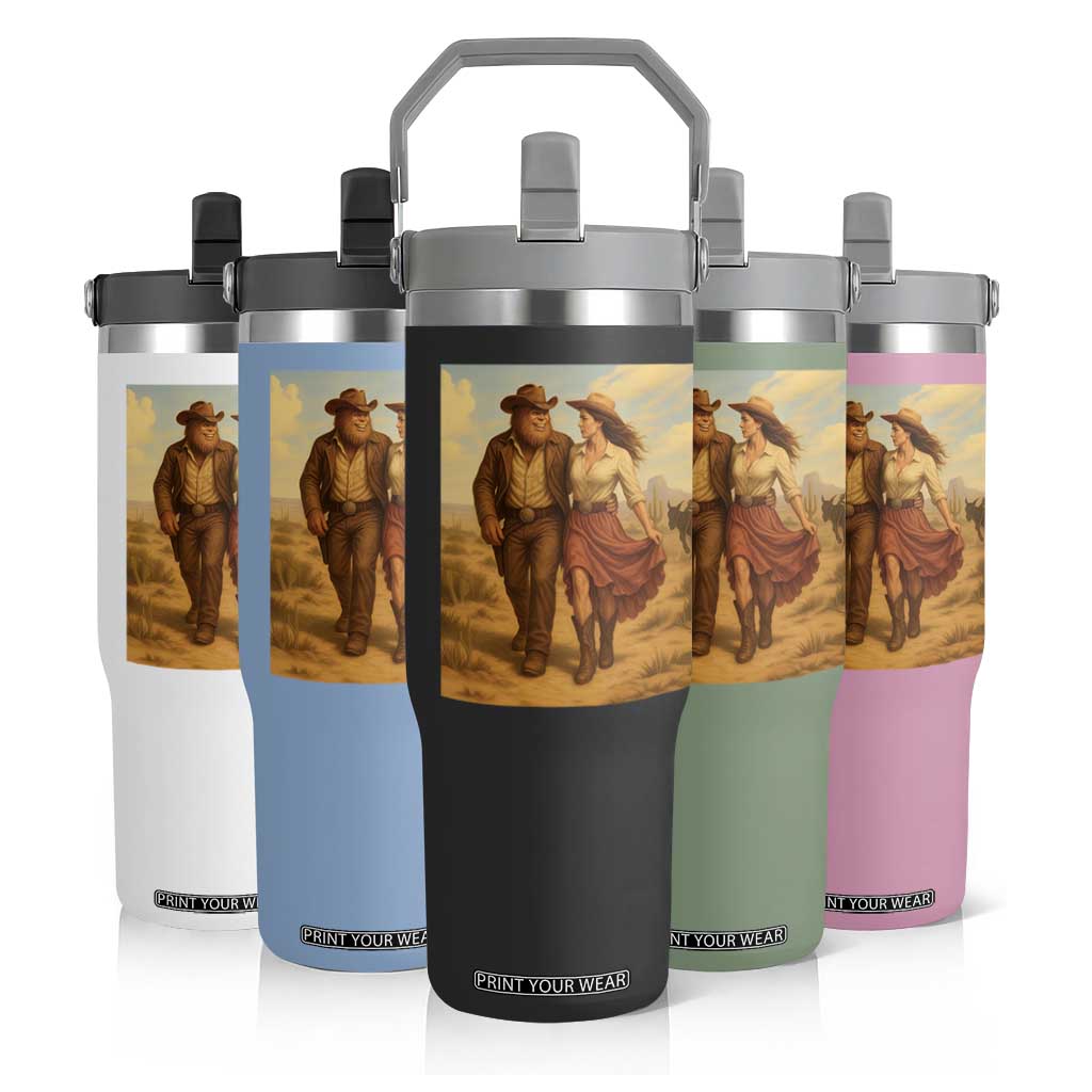 Cowboy Bigfoot Flip Straw Tumbler Funny Sasquatch Dancing Cowgirl Western Country TS14 Print Your Wear
