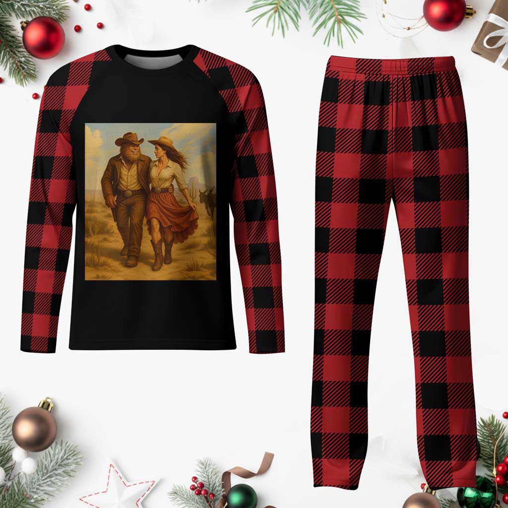 Cowboy Bigfoot Plaid Pajama Set Funny Sasquatch Dancing Cowgirl Western Country TS14 Buffalo Plaid Print Your Wear