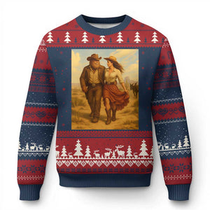 Cowboy Bigfoot Ugly Christmas Sweater Funny Sasquatch Dancing Cowgirl Western Country TS14 Navy Red Print Your Wear