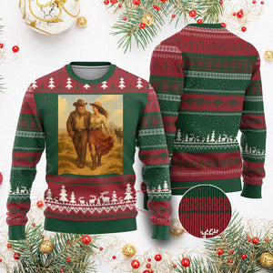 Cowboy Bigfoot Ugly Christmas Sweater Funny Sasquatch Dancing Cowgirl Western Country TS14 Red Green Print Your Wear
