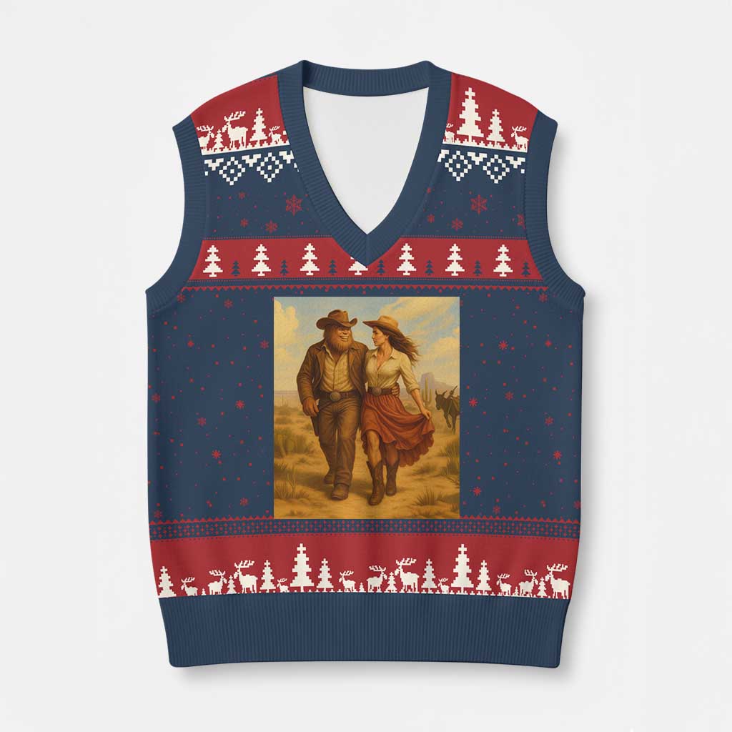Cowboy Bigfoot V-Neck Knit Sweater Vest Funny Sasquatch Dancing Cowgirl Western Country TS14 Navy Red Print Your Wear