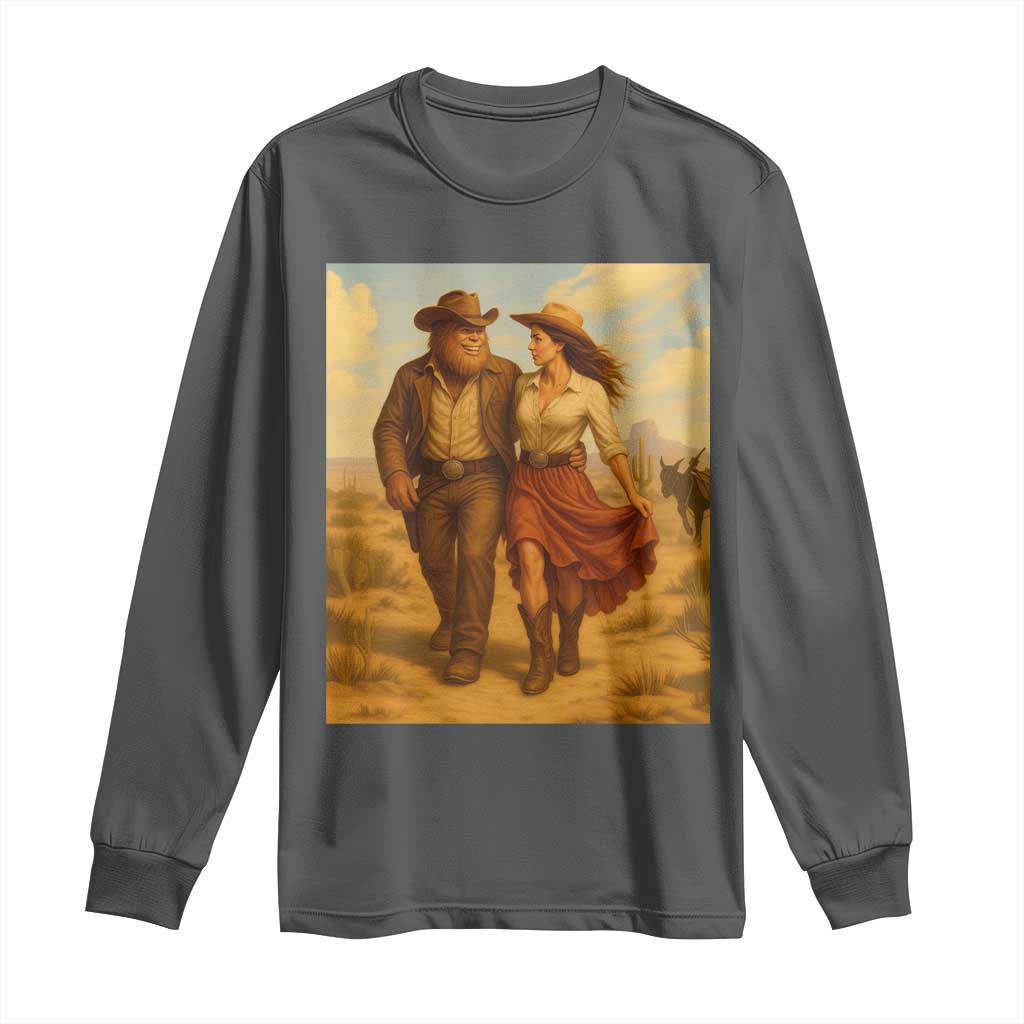 Cowboy Bigfoot Long Sleeve Shirt Funny Sasquatch Dancing Cowgirl Western Country TS14 Dark Heather Print Your Wear