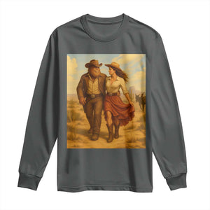 Cowboy Bigfoot Long Sleeve Shirt Funny Sasquatch Dancing Cowgirl Western Country TS14 Dark Heather Print Your Wear