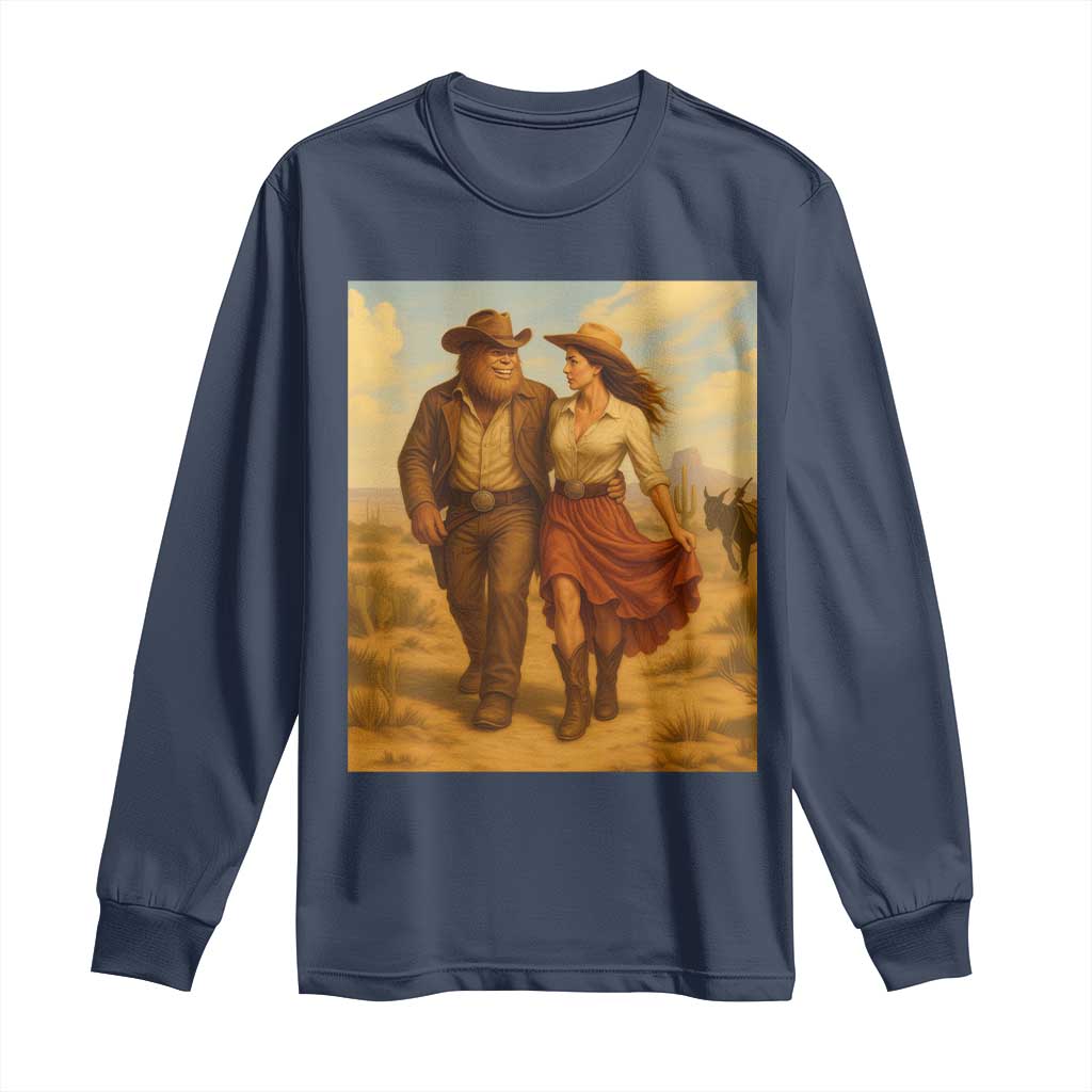 Cowboy Bigfoot Long Sleeve Shirt Funny Sasquatch Dancing Cowgirl Western Country TS14 Navy Print Your Wear