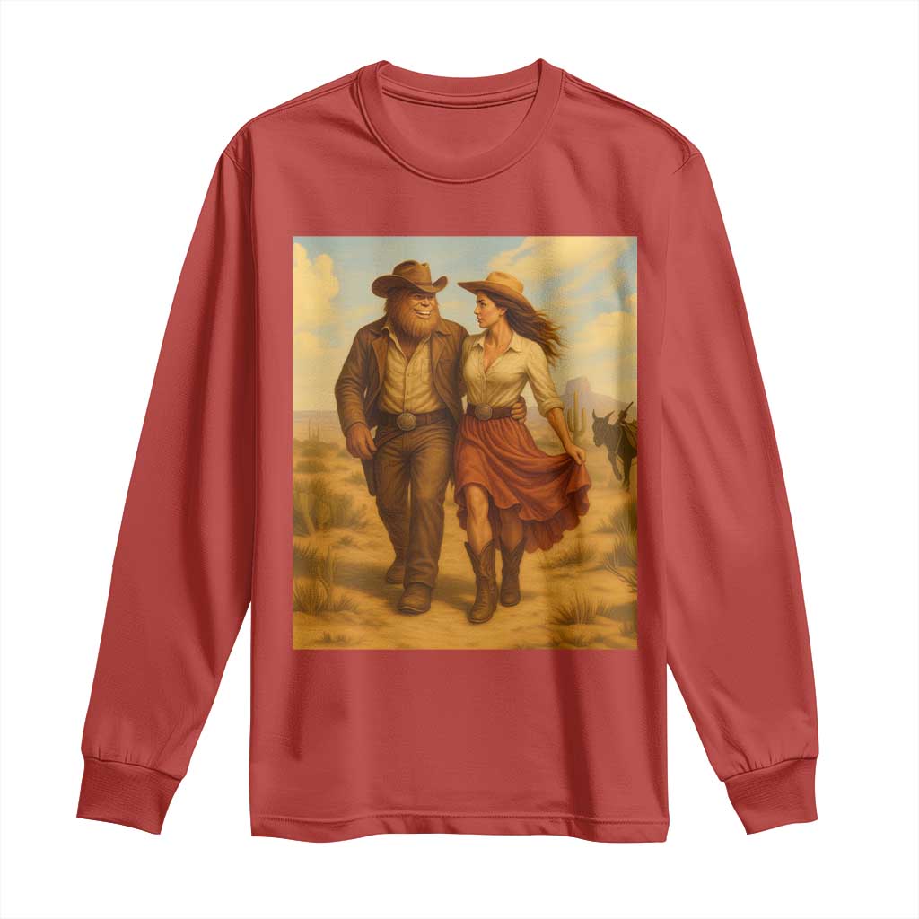Cowboy Bigfoot Long Sleeve Shirt Funny Sasquatch Dancing Cowgirl Western Country TS14 Red Print Your Wear