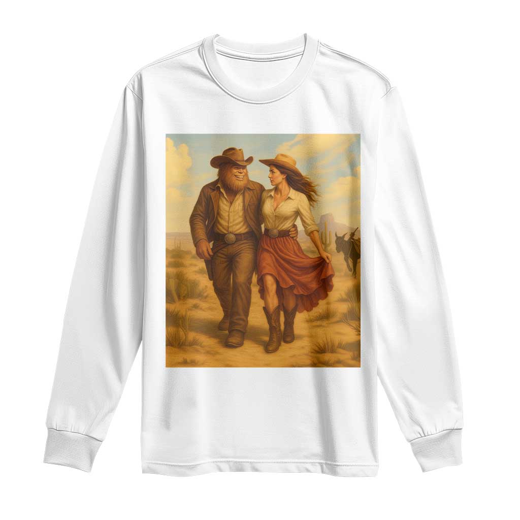 Cowboy Bigfoot Long Sleeve Shirt Funny Sasquatch Dancing Cowgirl Western Country TS14 White Print Your Wear