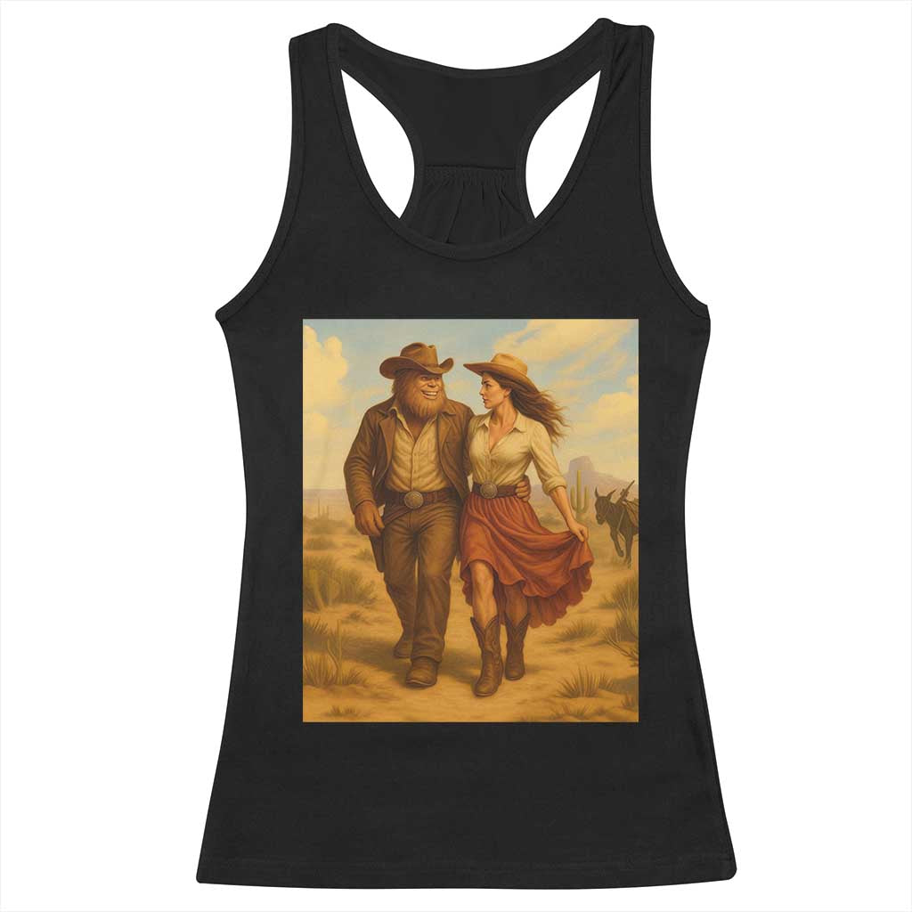 Cowboy Bigfoot Racerback Tank Top Funny Sasquatch Dancing Cowgirl Western Country TS14 Black Print Your Wear