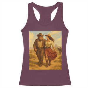 Cowboy Bigfoot Racerback Tank Top Funny Sasquatch Dancing Cowgirl Western Country TS14 Maroon Print Your Wear