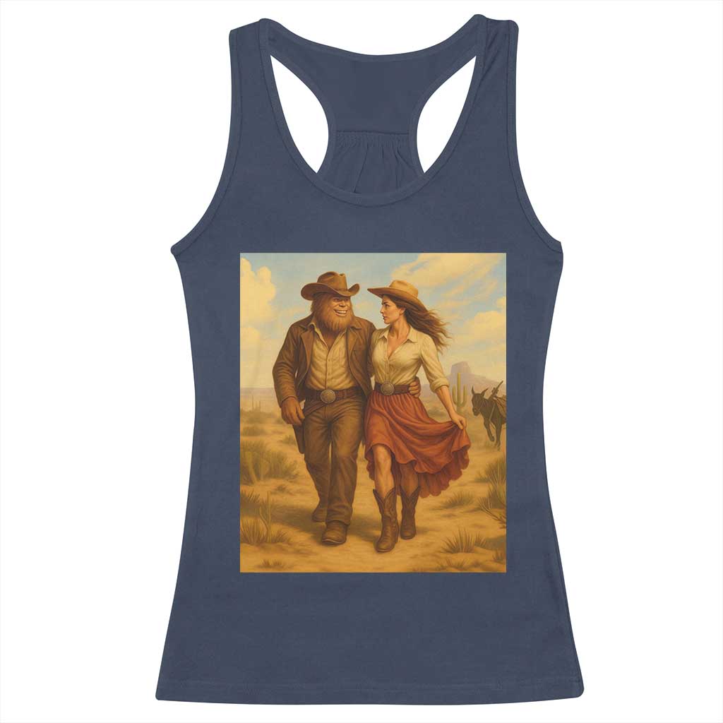 Cowboy Bigfoot Racerback Tank Top Funny Sasquatch Dancing Cowgirl Western Country TS14 Navy Print Your Wear