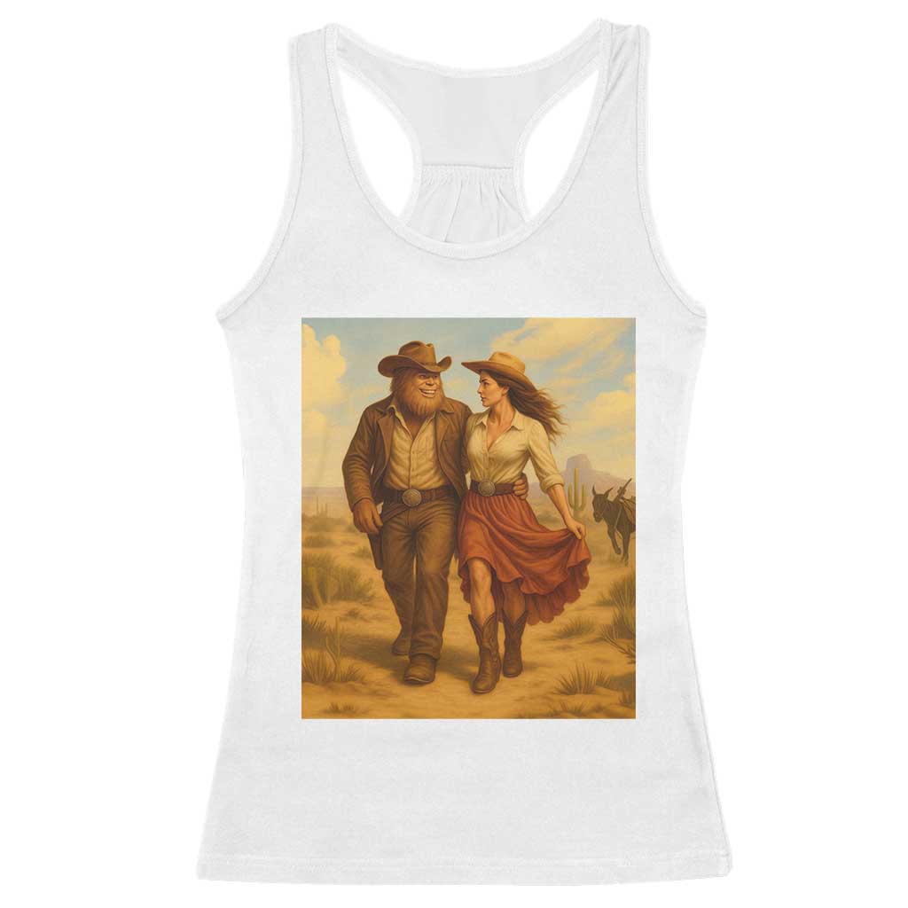 Cowboy Bigfoot Racerback Tank Top Funny Sasquatch Dancing Cowgirl Western Country TS14 White Print Your Wear