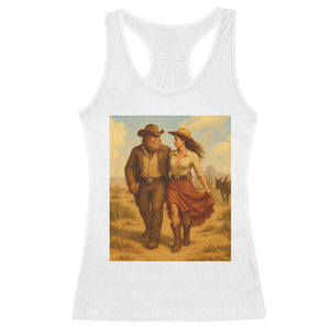 Cowboy Bigfoot Racerback Tank Top Funny Sasquatch Dancing Cowgirl Western Country TS14 White Print Your Wear