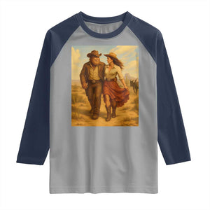 Cowboy Bigfoot Raglan Shirt Funny Sasquatch Dancing Cowgirl Western Country TS14 Sport Gray Navy Print Your Wear