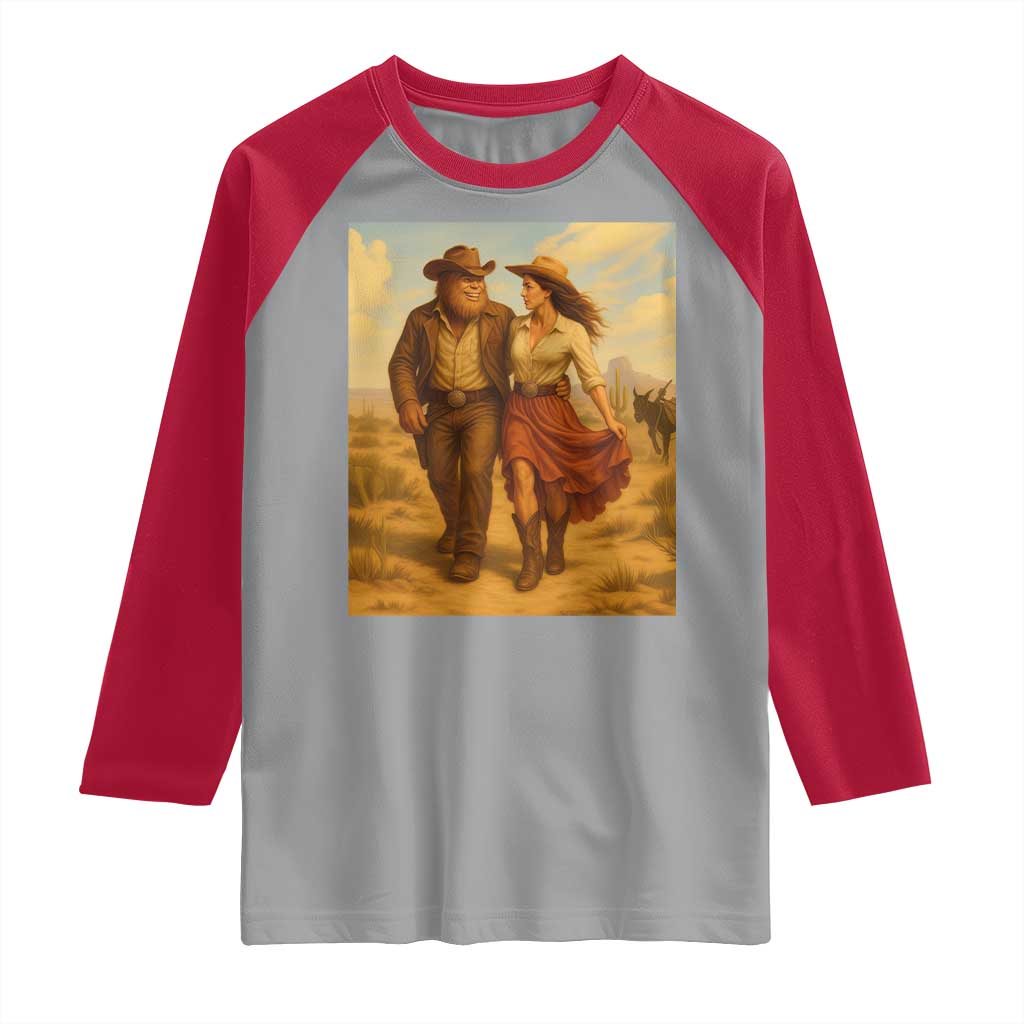Cowboy Bigfoot Raglan Shirt Funny Sasquatch Dancing Cowgirl Western Country TS14 Sport Gray Red Print Your Wear