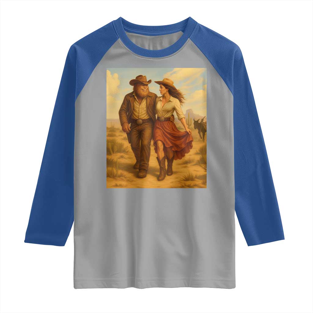 Cowboy Bigfoot Raglan Shirt Funny Sasquatch Dancing Cowgirl Western Country TS14 Sport Gray Royal Print Your Wear