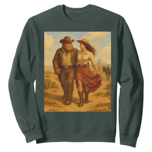 Cowboy Bigfoot Sweatshirt Funny Sasquatch Dancing Cowgirl Western Country TS14 Dark Forest Green Print Your Wear