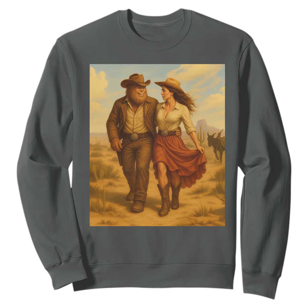 Cowboy Bigfoot Sweatshirt Funny Sasquatch Dancing Cowgirl Western Country TS14 Dark Heather Print Your Wear