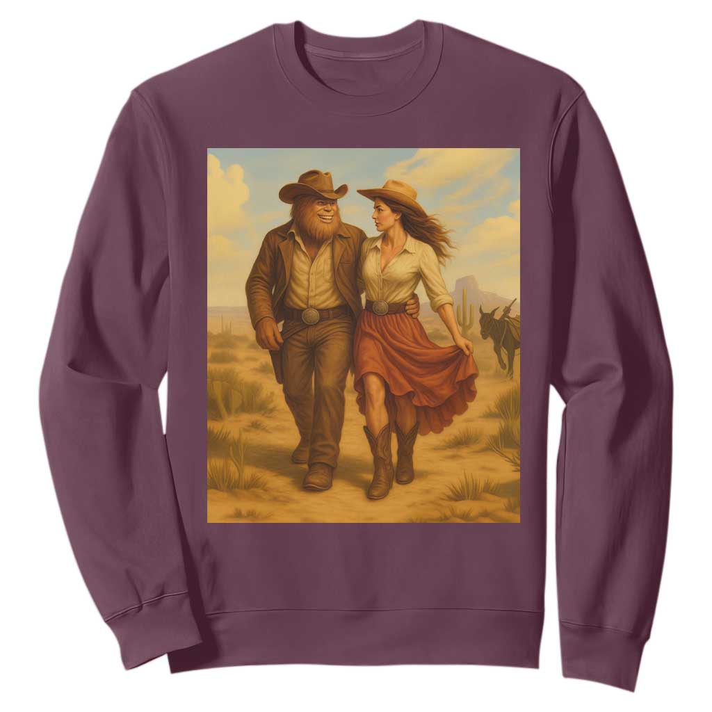 Cowboy Bigfoot Sweatshirt Funny Sasquatch Dancing Cowgirl Western Country TS14 Maroon Print Your Wear