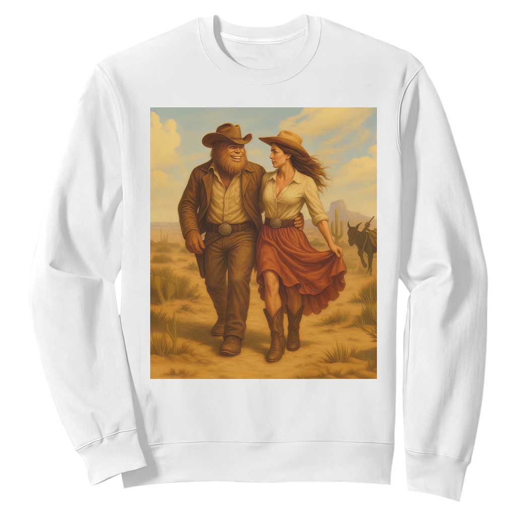Cowboy Bigfoot Sweatshirt Funny Sasquatch Dancing Cowgirl Western Country TS14 White Print Your Wear