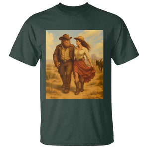 Cowboy Bigfoot T Shirt Funny Sasquatch Dancing Cowgirl Western Country TS14 Dark Forest Green Print Your Wear