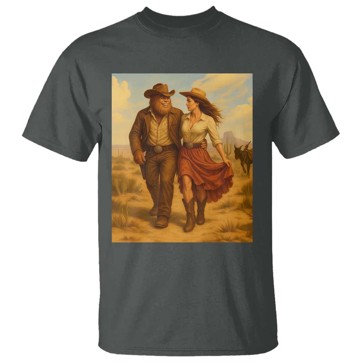 Cowboy Bigfoot T Shirt Funny Sasquatch Dancing Cowgirl Western Country TS14 Dark Heather Print Your Wear
